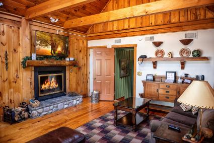 Boat House living room with fireplace